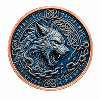 Pièce de monnaie en cuivre Fenrir Loup Nordique 5 AVDP oz .999 Or pur Relief 3D Haute Définition Couleur UV Art Runic Viking Pièce Ronde en Cuivre de Collection