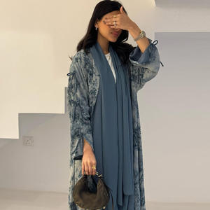 <span class=keywords><strong>Ensemble</strong></span> Abaya et Foulard en Chiffon Doux à Double Couche, Imprimé Tie-Dye, Vêtement Musulman Modeste, Kimono Cardigan Respirant, Style Dubaï pour Femmes - Product Image 6