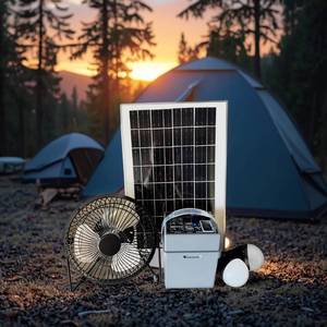 ระบบไฟส่องสว่างขนาดเล็ก 5-in-1 แบบออฟกริด พร้อมแผงโซลาร์เซลล์ 12W แบตเตอรี่ตะกั่ว-กรด พัดลมโลหะ และหลอดไฟ - พาวเวอร์แบงค์แบบพกพา - Product Image 5