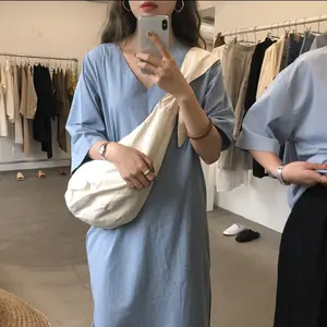 Custom Korean Ins Fashion Cotton Canvas Crossbody Dumpling Tote Shoulder Sling Bag With Zipper Women Black White Unisex Handbag