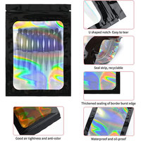 RTS en stock 100 pochettes refermables avec zip-lock 4x6 pouces emballage holographique laser sacs en mylar noir avec fenêtre transparente