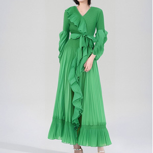 2024 Vintage Style Ladies Maxi <strong>Dress</strong> High Quality Pleated Ruffled Irregular Layered Ruffle Woven Free Size Casual Party <strong>Dress</strong> - Product Image 2