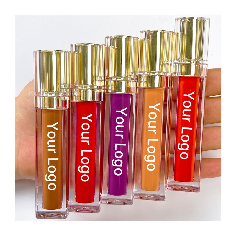 Оптовая продажа, Oem, логотип на заказ, водостойкий Блестящий Прозрачный квадратный тюбик, веганский нюдовый блеск для губ, частная торговая марка, Косметическая жидкая матовая помада