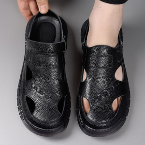 รองเท้าแตะหนังลำลองสำหรับบุรุษ ระบายอากาศได้ดี พื้นยาง รองเท้าขับรถ สีดำ สีขาว ขนาดผู้ใหญ่ 2501 - Product Image 3