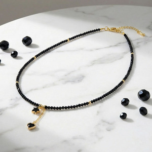 <span class=keywords><strong>Collana</strong></span> Girocollo Regolabile <span class=keywords><strong>con</strong></span> Perle Sfaccettate in Onice Nero per Donne, Ciondolo Delicato a Stella <span class=keywords><strong>e</strong></span> Cuore, Gioielli Minimalisti per Uso Quotidiano - Product Image 3