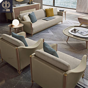 أريكة إيطالية فنية فاخرة موبيلي طقم سالا 3 مقاعد أرائك جلدية عصرية فاخرة أريكة غرفة المعيشة مع أرجل خشبية صلبة - Product Image 2