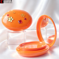 Boîte à blush vide de luxe 15g avec miroir, étiquette privée, esthétique, forme ovale orange, en plastique, pour blush crème ou poudre libre, étui compact