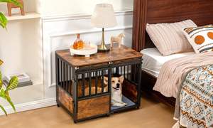 Jaula de madera para perros de 32 pulgadas, puerta doble, interior deslizante, resistente a la masticación, mesa auxiliar para perros grandes y medianos, también hace casa para mascotas - Product Image 6