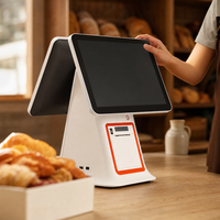 Terminal POS Layar Ganda 15.6 Sentuh Kapasitif Mesin Kasir Putih Windows I5 8GB Printer Thermal 58mm Terintegrasi Wi-Fi 6 POS