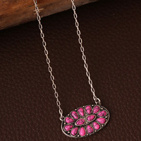 Kalung Liontin Rantai Bambu Paduan Seng Motif Bunga Biru Pink Turquoise Etnik Bohemian Artistik Vintage Gaya Barat untuk Wanita