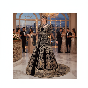 Robe de soirée élégante en satin vintage brodé, longue, sans manches, style élégant pour les occasions spéciales et les rassemblements - Product Image 3