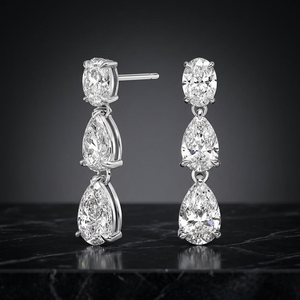 Oval and Pear Lab Grown Diamond Three Stone Drop <b>Earrings</b> Classic <b>Wedding</b> Design 10K 14K 18K Gold 925 935 <b>Silver</b> - Product Image 1