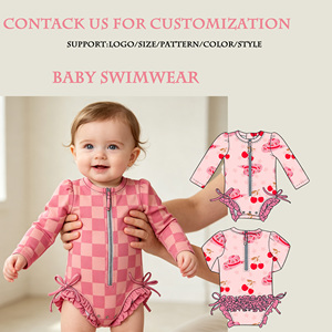 <span class=keywords><strong>Maillot</strong></span> <span class=keywords><strong>de</strong></span> <span class=keywords><strong>bain</strong></span> populaire à manches longues pour bébé, imprimé personnalisé, décontracté, pour nouveau-né, avec volants, fermeture éclair - Product Image 1