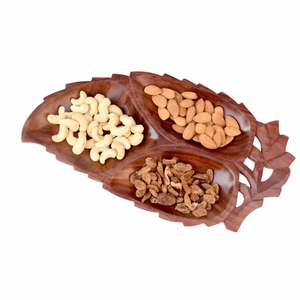 Plato de madera hecho a mano con forma de hoja Floral de diseño antiguo, plato de nuez elegante para cocina o catering, precio de fábrica - Product Image 1