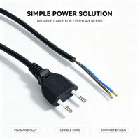 Cable de Alimentación de CA Europeo de Cobre Puro con Revestimiento de PVC de Longitud Personalizada, Cable de Alimentación con Enchufe Europeo H03VVH2-F