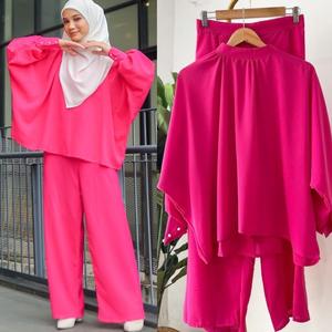 Set Pakaian Loungewear Sederhana Gaya Baru Set Pakaian Wanita Muslimah 2 Potong Celana Kaftan Pesta Ramadan Turki Dubai - Product Image 3
