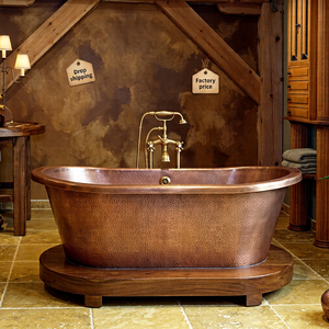 อ่างอาบน้ำทองแดงแบบตั้งพื้นพร้อมฐานรองแบบโบราณสำหรับวิลล่าและโรงแรม - Product Image 1
