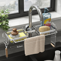 Support pour éponge de cuisine à double évier avec porte-essuie-tout, à suspendre au robinet, support de vidange pour robinet, pour robinets de 1,8 à 2,8 cm