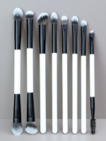 Set Kuas Makeup Label Pribadi Kustom Profesional Vegan Bebas Kekejaman Bulu Sintetis Eyeshadow Dua Sisi Aluminium