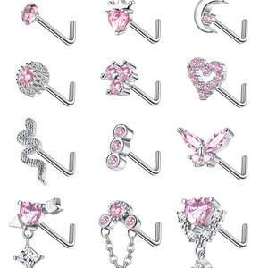 Bijoux de piercing au nez, clou de nez en forme de cœur en pierre naturelle, anneau de nez en alliage plaqué or 18 carats, mignon, unisexe - Product Image 4