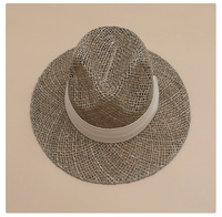Chapeau Panama en paille naturelle tressée ajourée pour femme, style cowboy, à large bord, mode estivale vintage western