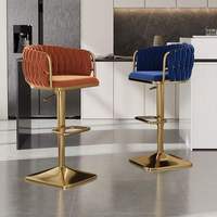 Chaises de bar nordiques pivotantes hautes avec cadre en métal doré et coussin en velours, tabourets de cuisine, chaises bulle, chaise de bar pour bar à domicile
