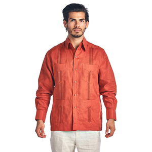 Camicie Casual da Uomo a Maniche Lunghe Stile Cubano Guayabera in Policotone Bianco - Product Image 1