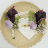 Set Buket Pengantin dan Bunga Bros Buatan Tangan dari Kain, Mawar, Calla Lily, Lavender Ungu, Bunga Pernikahan