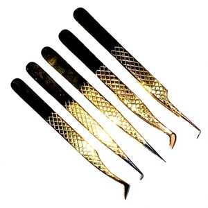 ASAP Custom Rose Gold Stainless Steel Durable 10mm Eyelash Extension Tweezers Set Slanted Curved Volume Lash Thin Smooth Tip - Product Image 1