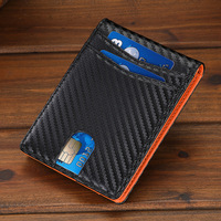 Dompet Kartu Kulit Serat Karbon Anti RFID Tipis Minimalis Lipat Dua Penjepit Uang Jendela ID
