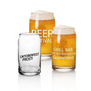 Vajilla Artesanal de Vidrio para Cervecería en Existencia, MOQ Bajo, Vaso de Cerveza con Forma de Lata de 12OZ 17OZ 20OZ, Impresión de Logotipo Personalizado, Vaso Transparente para Cerveza <span class=keywords><strong>IPA</strong></span> y Stout - Product Image 2