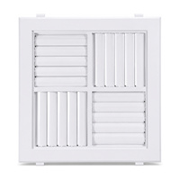 Diffuseur d'air de plafond 4 voies en plastique ABS, grille d'admission carrée à lames réglables, fermeture intégrée pour l'hiver, centre amovible