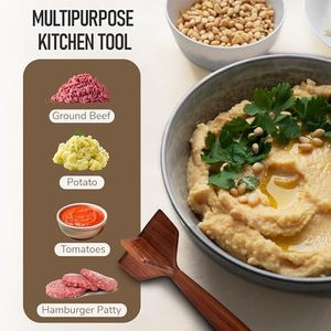 Écrase-viande manuel en bois biodégradable avec spatule de broyage pour mélanger le riz et écraser la viande - Product Image 4