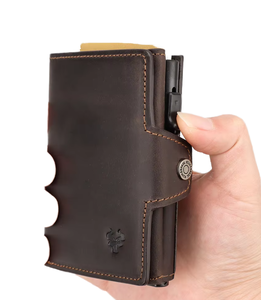 Monedero Corto de Cuero Genuino con Cierre de Broche, Bloqueo RFID para Tarjetas de Crédito, Monedero Unisex de Moda con Cremallera de Cuero Crazy Horse, Multifuncional - Product Image 1