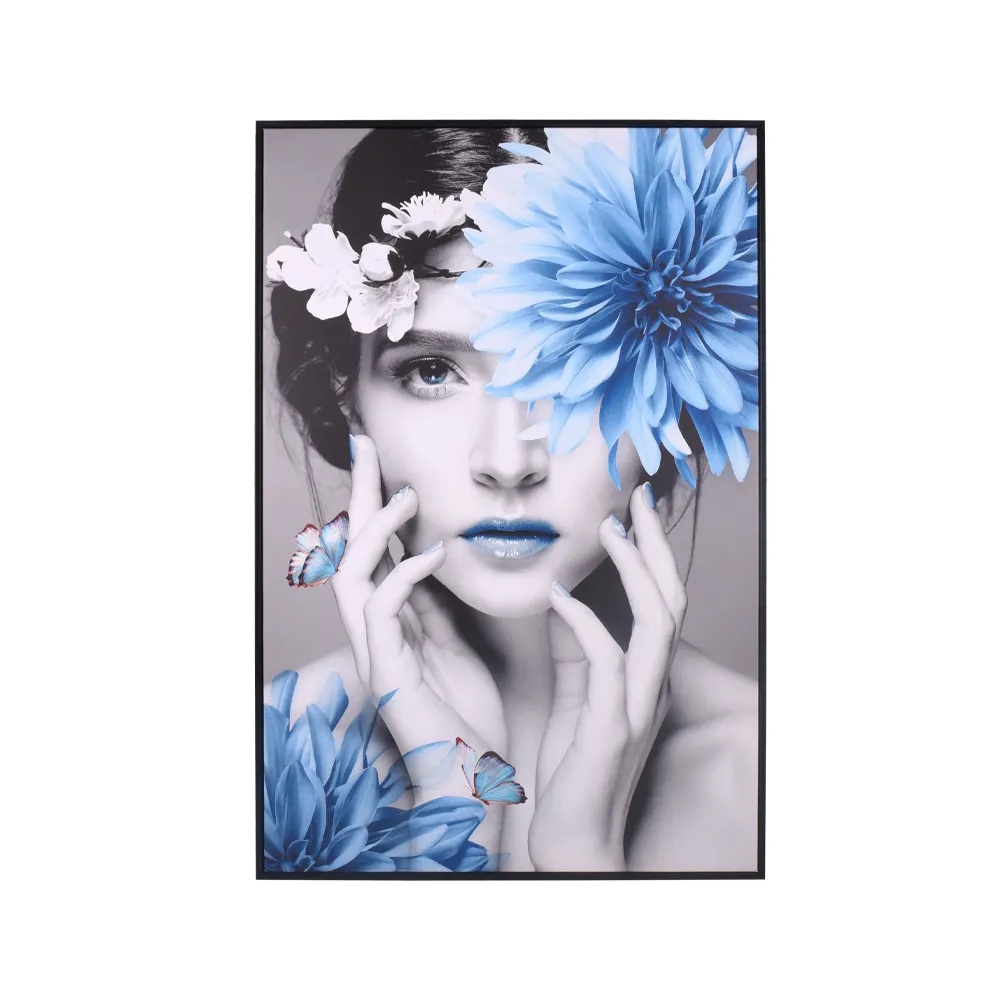 Custom Photo Picture Beautiful Flower and Women Framed Canvas Printing Drop Shipping