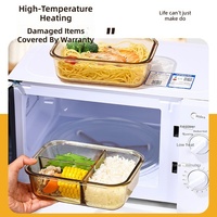 Boîte alimentaire en verre ambré durable, compartimentée, hermétique, anti-fuite, compatible micro-ondes, pour la préparation des repas au bureau et le stockage des aliments