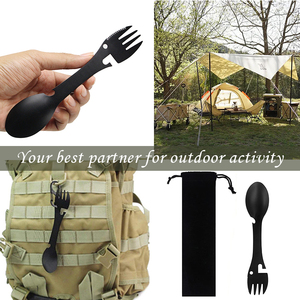 Thép Không Gỉ Matte Đen Cắm Trại Ngoài Trời Đa Chức Năng Spork Bộ Dao Kéo Du Lịch - Product Image 3