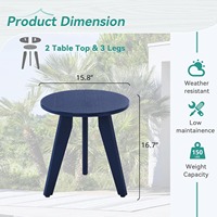 Table d'appoint extérieure moderne en HDPE, noire, résistante aux intempéries, empilable, pliable, légère, recyclable, pour petit patio, véranda, terrasse, plantes
