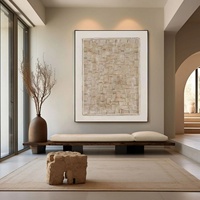 Toile murale contemporaine Wabi Sabi beige, grande peinture abstraite verticale moderne sur toile, peinte à la main pour la maison et la galerie