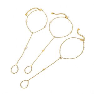 Pulsera de tobillo bohemia de 2 hileras con perlas de vidrio y conchas tejidas para mujer - Product Image 4