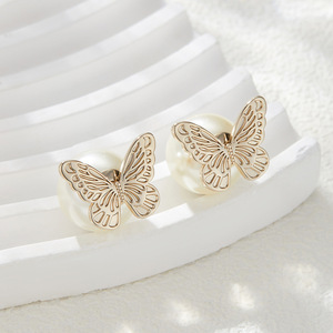 Muyu Butterfly Pearl Stud Earrings 925 Silver Needle Everyday Wear - Product Image 2