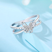 Cincin Set Batu Berkilau Kupu-Kupu Cantik untuk Wanita, Cincin Perak Mewah Ringan nan Indah, Aksesoris Trendi Terlaris