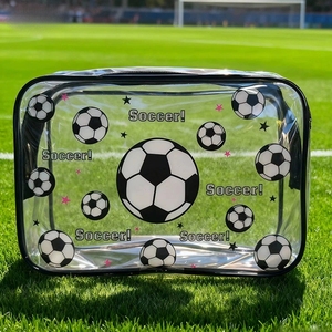 Bolsa de PVC con diseño de fútbol, ​​bolsa de cosméticos impermeable con cremallera para viaje, almacenamiento de artículos de tocador, estuche organizador de maquillaje para regalo de aficionados al deporte - Product Image 1