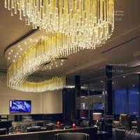Lustre en cristal LED doré pour hall d'hôtel, bureau de vente, salle d'exposition, restaurant, salle de banquet - Projet d'éclairage de style moderne