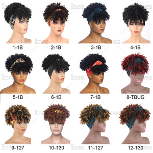 Parrucche ricciolute corte crespi per donne nere Afro riccioli parrucche bionde con sciarpa naturale riccia <span class=keywords><strong>parrucca</strong></span> sintetica capelli finti - Product Image 5