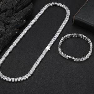 Fashion Hip Hop Jewelry 4mm Geometric 5A Zircon Tennis <b>Chain</b> Claw Setting Square CZ Tennis Necklace for Women and Men - Product Image 1