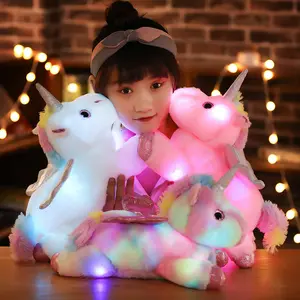 38cm Animal Horse Toy Gifts For Children Girls Soft Stuffed Rainbow Unicorn Led Light Doll Light Up Plush Toy