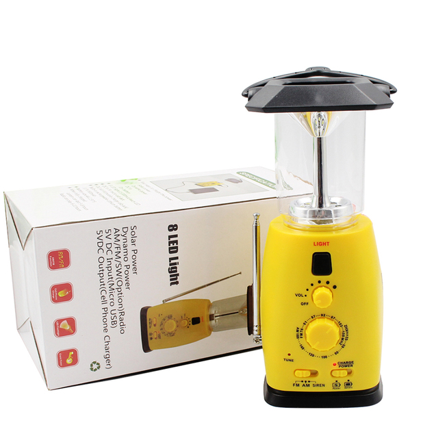 Multi Function LED Solar Camping Light Emergency Radio, Rechargeable 2 In1 Phone Charger Solar Powered Camping Lanterns