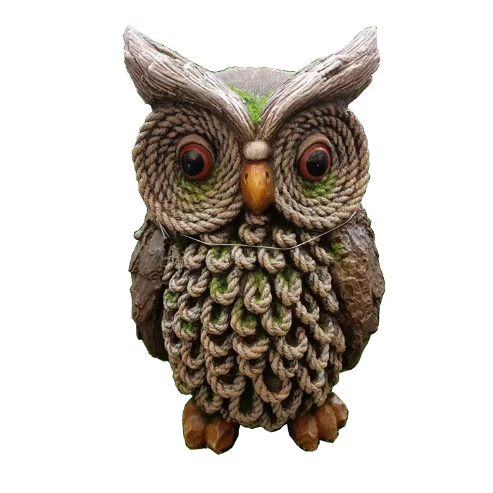 Hibou de magnésie fait à la main pas cher avec lumière LED solaire ornements Mgo artisanat cadeaux Statue animale décoration de jardin