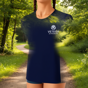 Vetega <b>Men's</b> High Elastic Breathable Short Sleeve Round Neck Navy Blue Sporty <b>T</b>-<b>Shirt</b> With Lyrics Print Knitted Fabric Regular F - Product Image 2